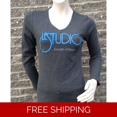 Girlie Grey Long sleeves V-Neck Silver & Blue Front Logo TOS